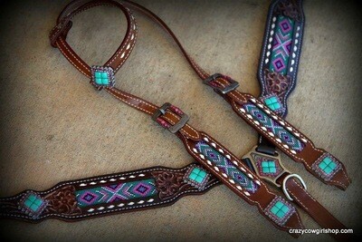 Buck stitch and Beads (Pink/Teal)