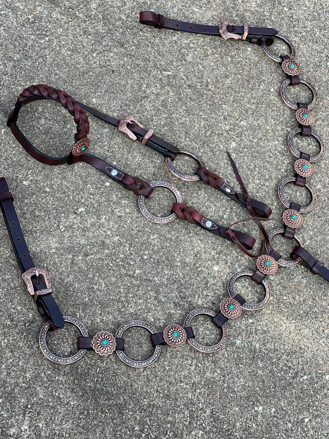 Crazy Horse Copper Rings and Conchos (center teal Stone)