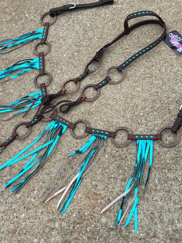 Crazy Horse Teal Fringe and Rings