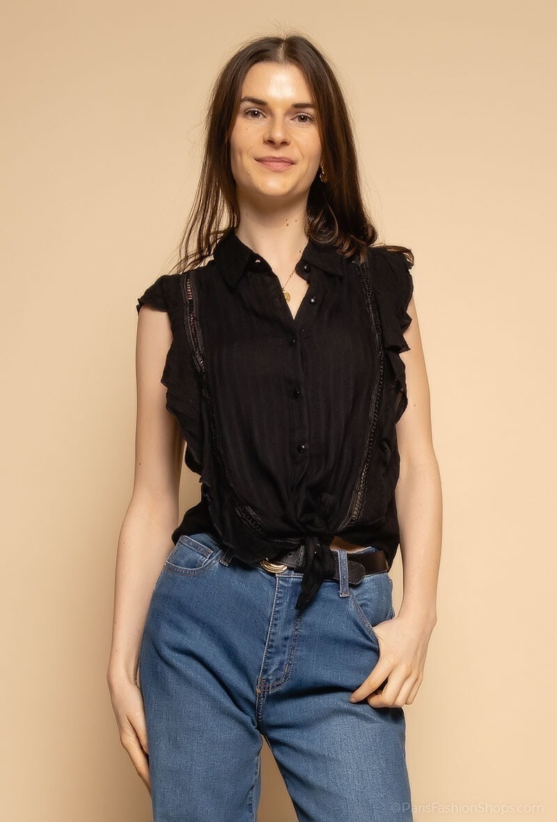 Chemise blouse à nouer noir ou rose