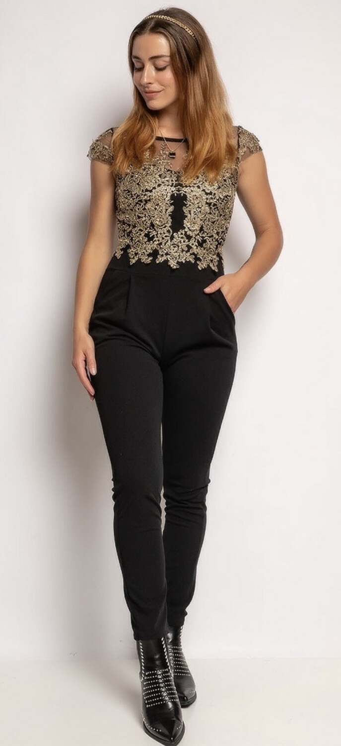Combi pantalon manches courtes noir et argent
