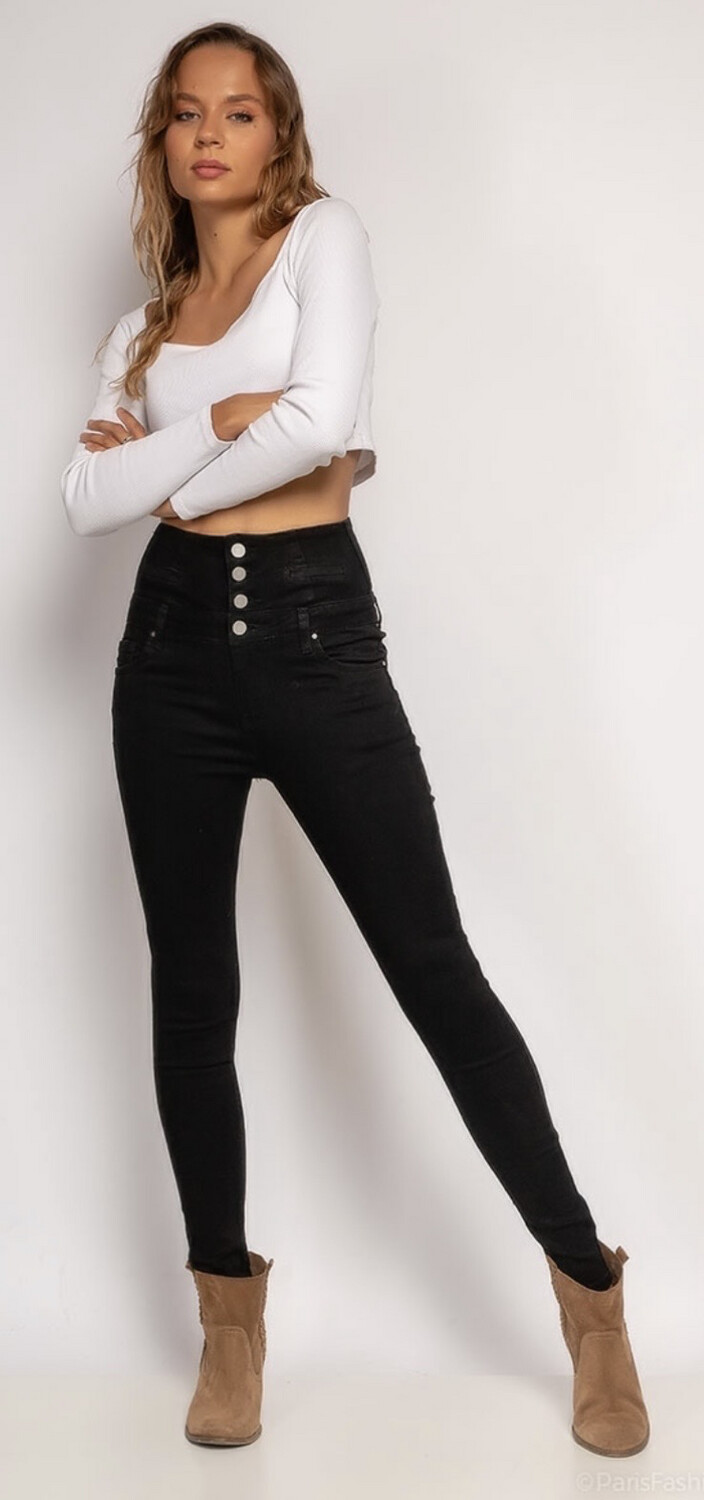 Jeans noir taille haute avec boutons 