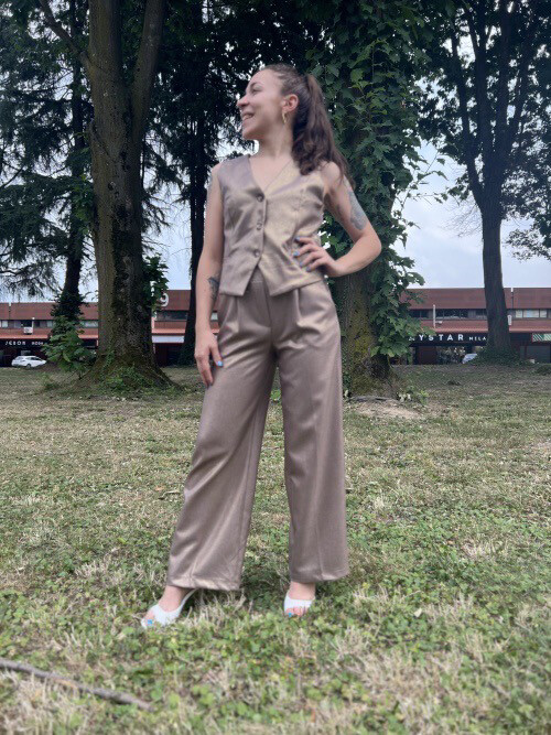 Pantalon tailleur irisé doré serena 