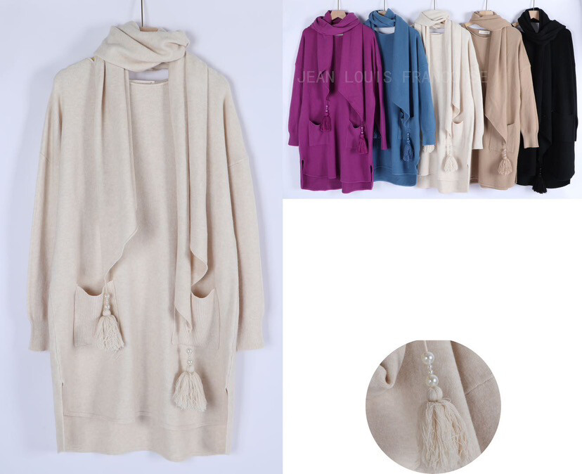 Pull long avec écharpe 