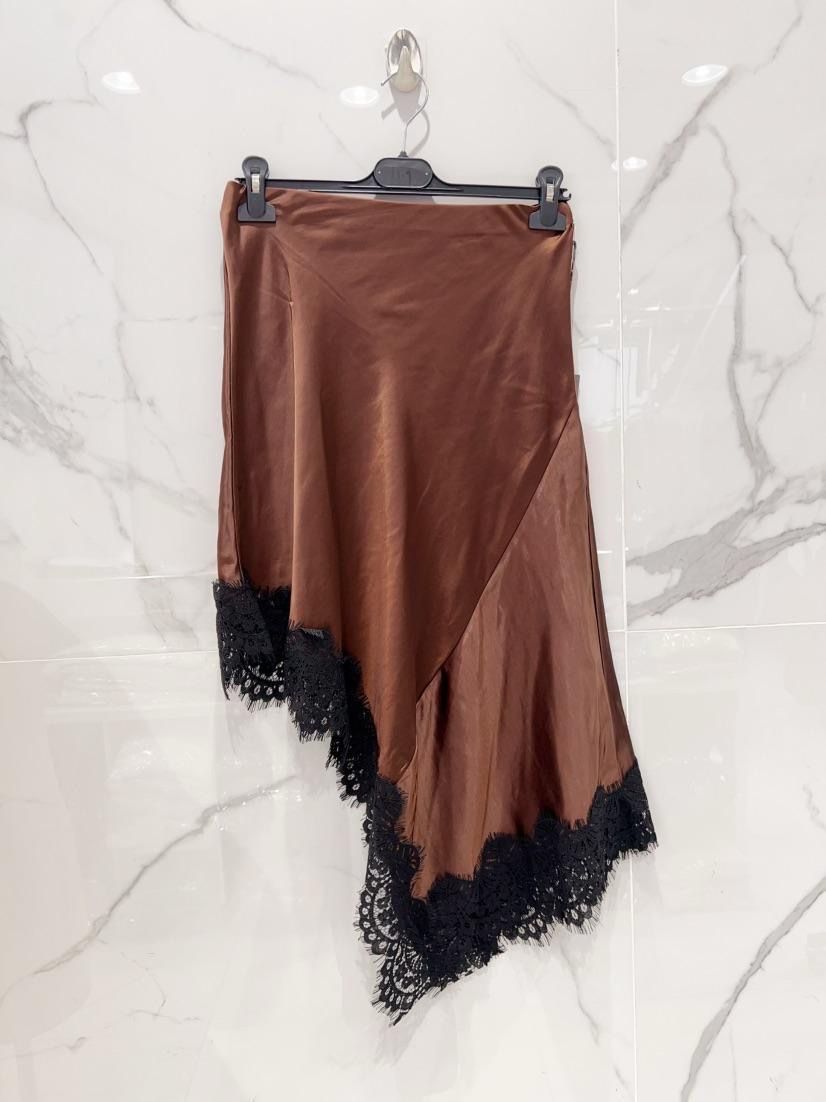 Jupe satin dentelle chocolat 