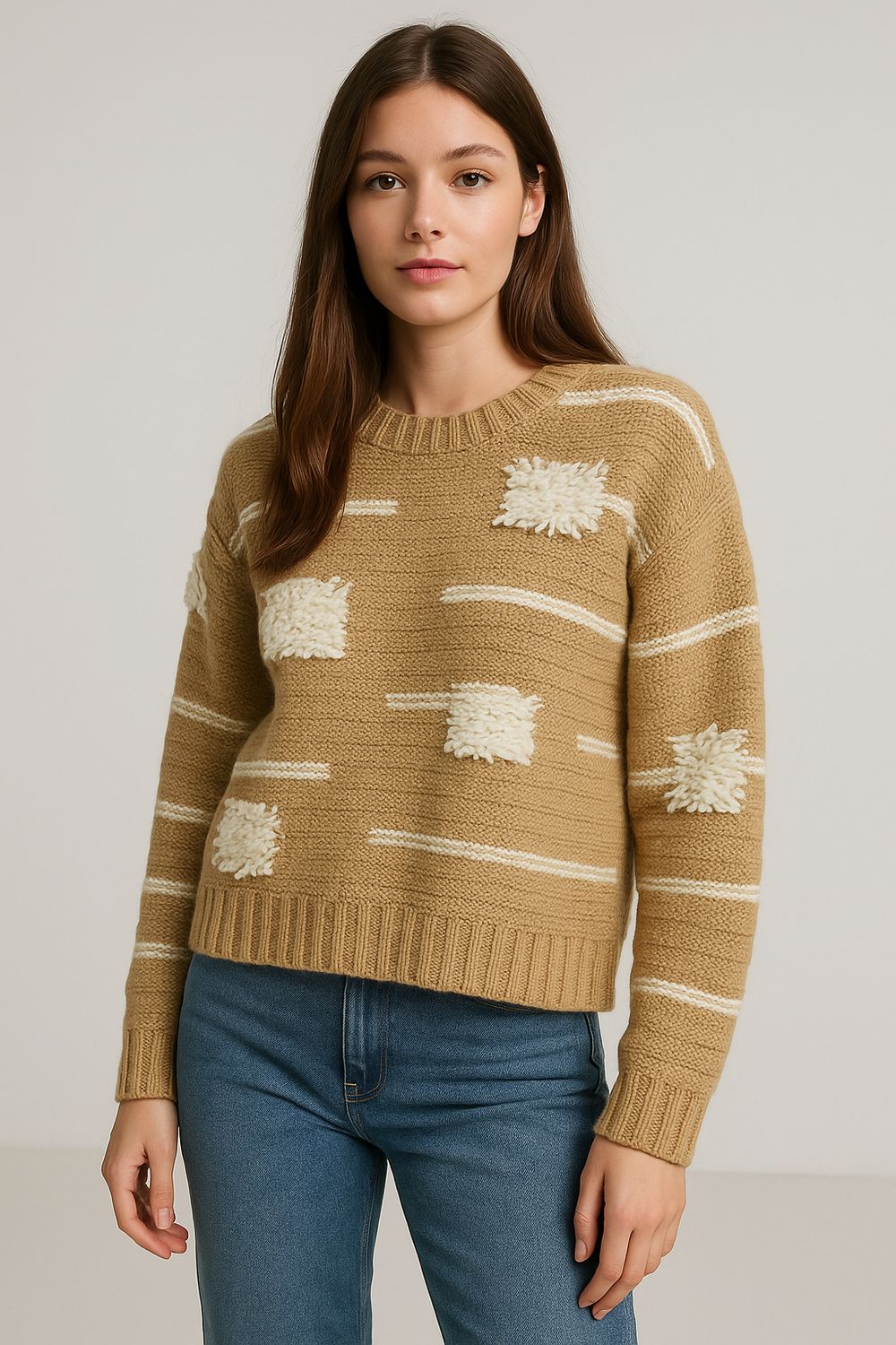 Pull Franges &amp; Rayures – Coloris Noir, Camel ou Écru 
