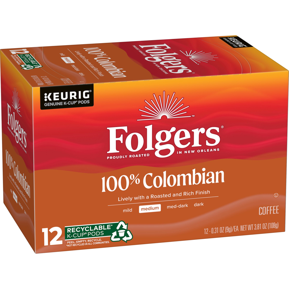 CAFE KEURIG FOLGERS 100% COLOMBIAN MEDIUM C/12 PZAS
