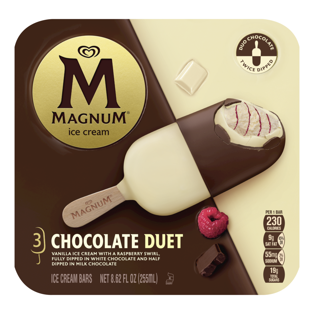 PALETA MAGNUM CHOCOLATE DUET C/3 PZAS 255 ML