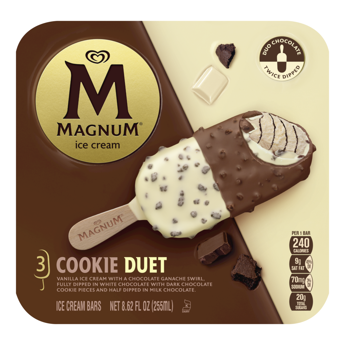 PALETA MAGNUM COOKIE DUET C/3 PZAS 270 ML