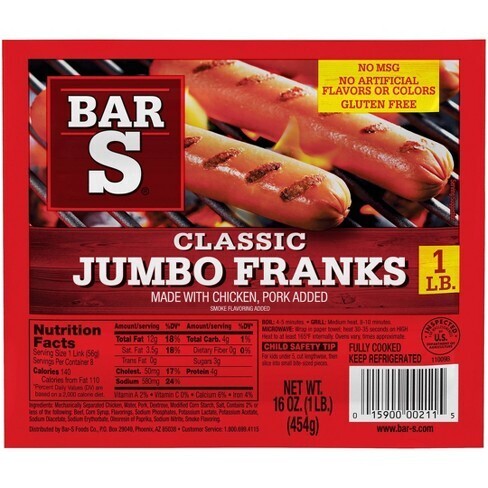 SALCHICHA BARS CLASSIC JUMBO FRANKS 454 GR
