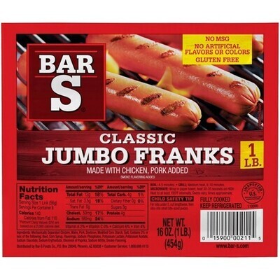 SALCHICHA BARS CLASSIC JUMBO FRANKS 454 GR