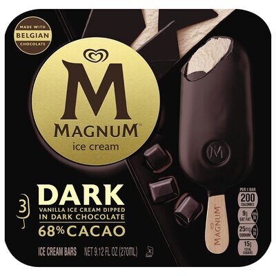 PALETA MAGNUM DARK 68% CACAO C/3 PZAS 270ML