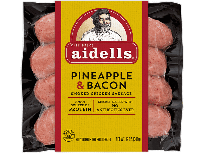 SALCHICHA AIDELLS P/ASAR PINEAPPLE &amp; BACON 34O GR