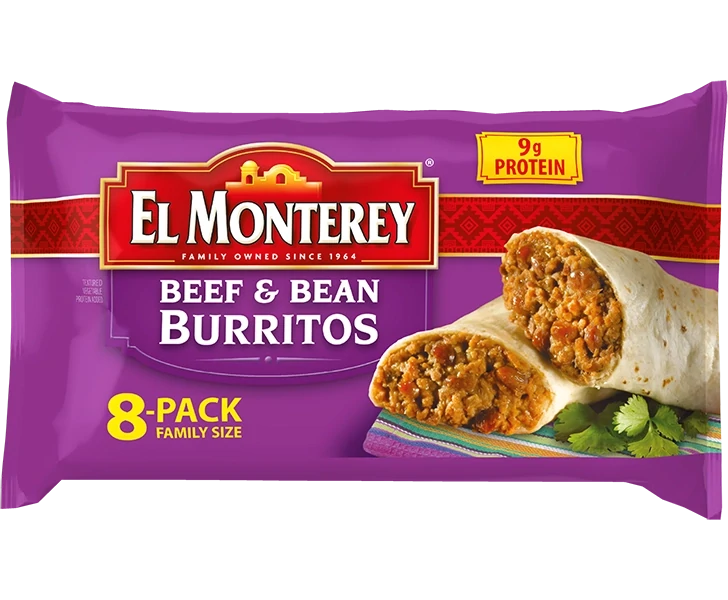 BURRITOS EL MONTERREY BEEF &amp; BEAN C/8 PZAS 907 GR.