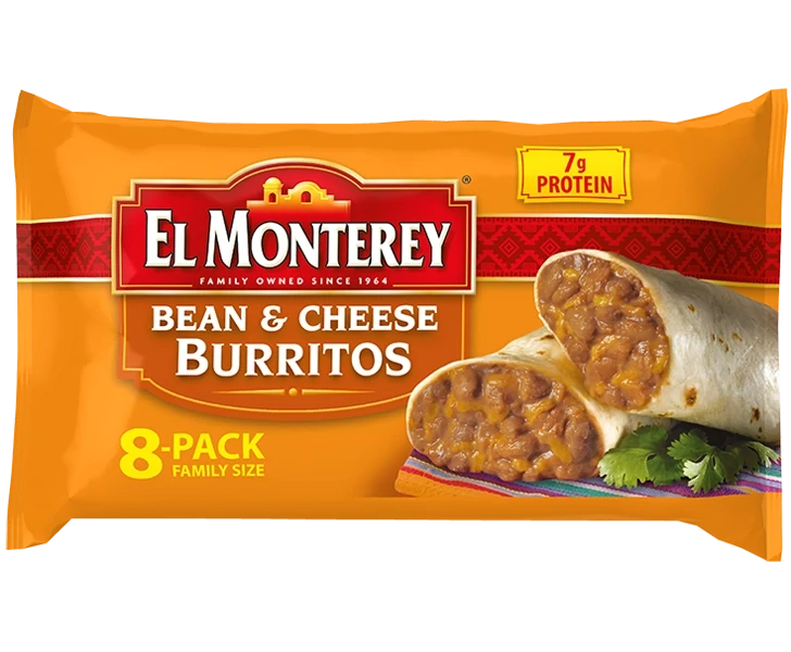 BURRITOS EL MONTERREY BEAN &amp; CHEESE C/8 PZAS 907 GR.