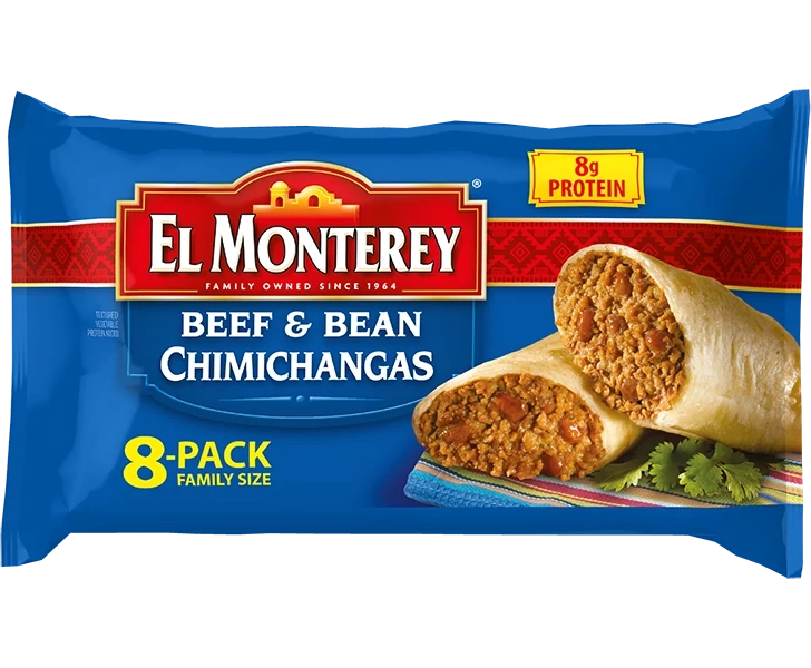 CHIMICHANGAS EL MONTERREY BEEF &amp; BEAN C/8 PZAS 862 GR.