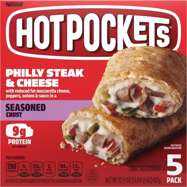 HOTPOCKETS PHILLY STEAK &amp; CHEESE SEASONED C/5 PZAS 637 GR.