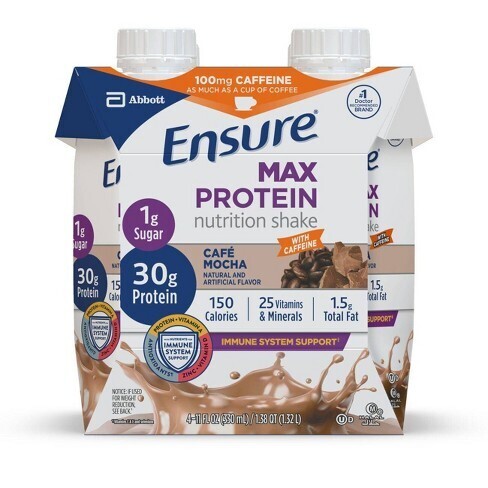BEBIDA ENSURE MAX PROTEIN CAFE MOCHA C/4 PZAS 1.32 LTS.
