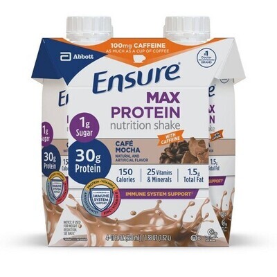 BEBIDA ENSURE MAX PROTEIN CAFE MOCHA C/4 PZAS 1.32 LTS.