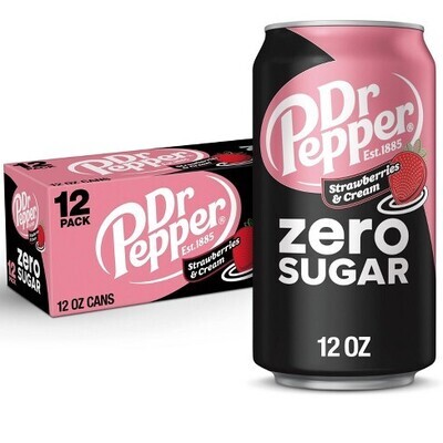 REFRESCO DR PEPPER ZERO SUGAR STRAWBERRY &amp; CREAM C/12 PZAS DE 355 ML.