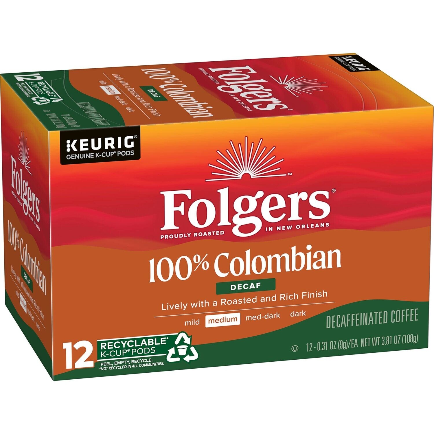 CAFE KEURIG FOLGERS COLOMBIAN DECAF C/12 PZAS