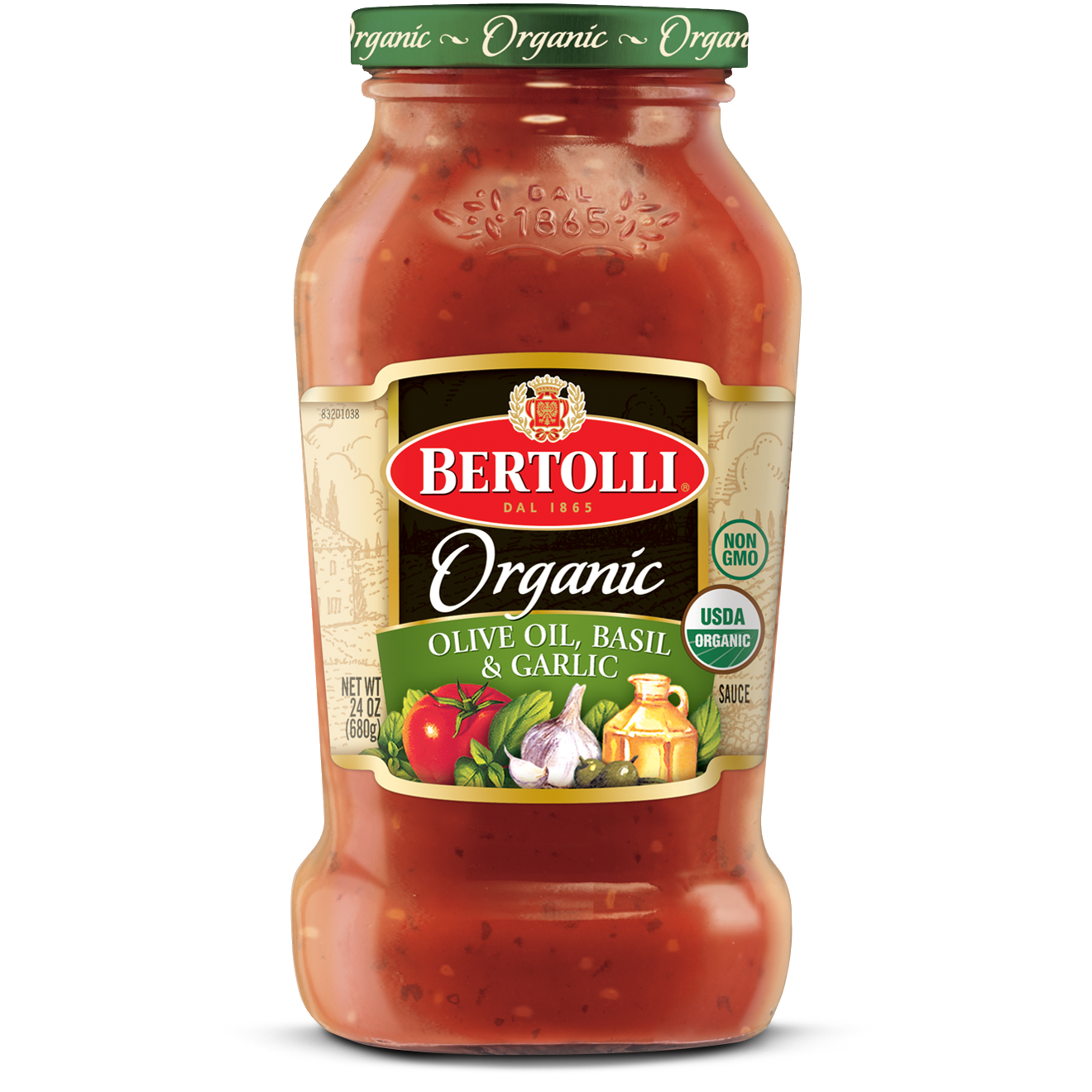 SALSA BERTOLLI ORGANIC OLIVE OIL BASIL 680 GR.