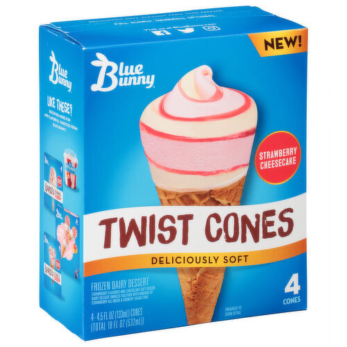 CONOS BLUE BUNNY TWIST STRAWBERRY CHEESECAKE C/4 PZAS 532 ML.