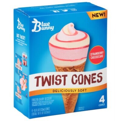 CONOS BLUE BUNNY TWIST STRAWBERRY CHEESECAKE C/4 PZAS 532 ML.