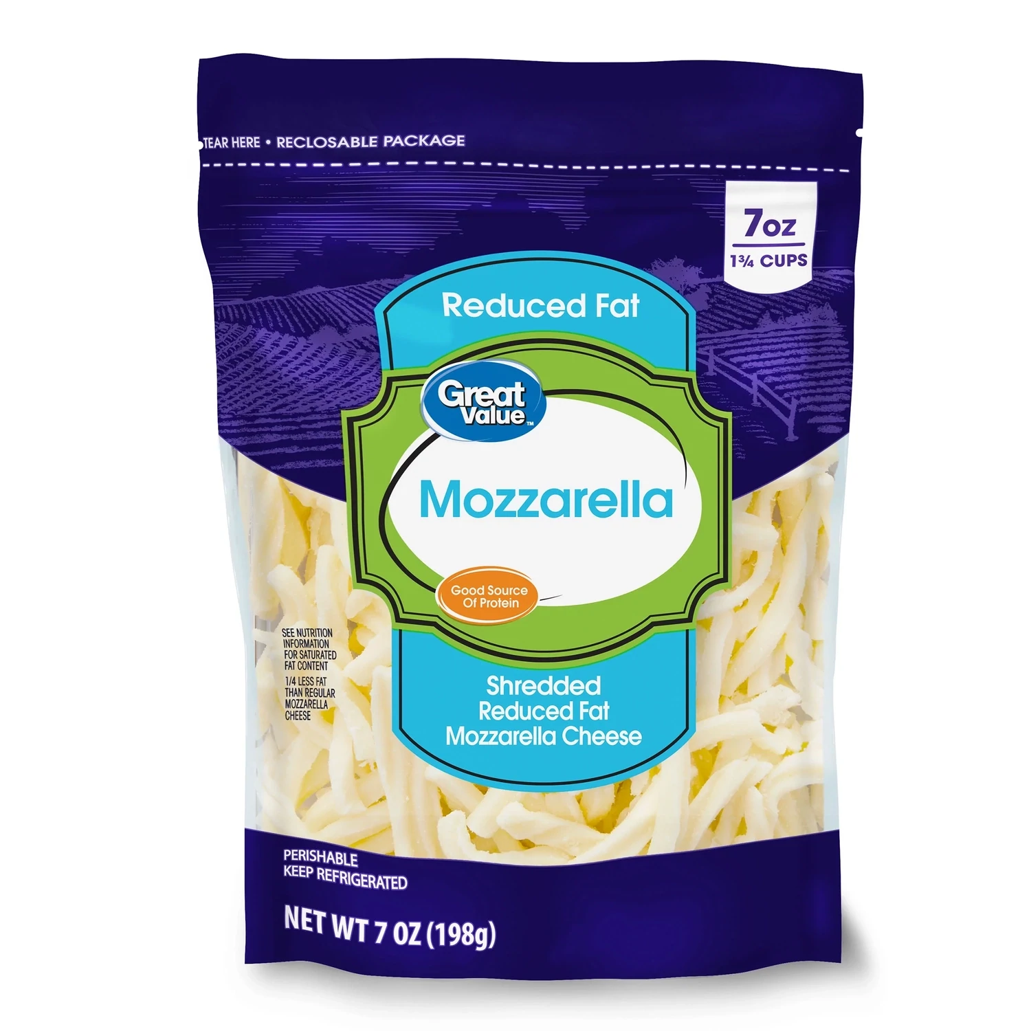 QUESO GREAT VALUE MOZZARELLA REDUCED FAT 198 GR.