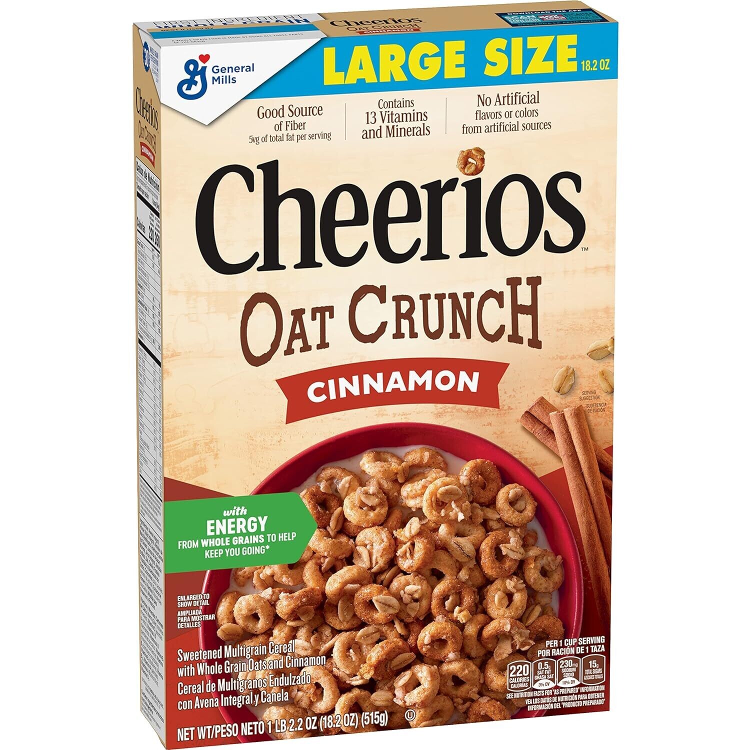 CEREAL CHEERIOS LARGE SIZE OAT CRUNCH CINNAMON 515 GR.
