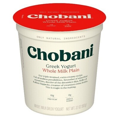 YOGHURT CHOBANI GREEK WHOLE MILK PLAIN 907 GR.