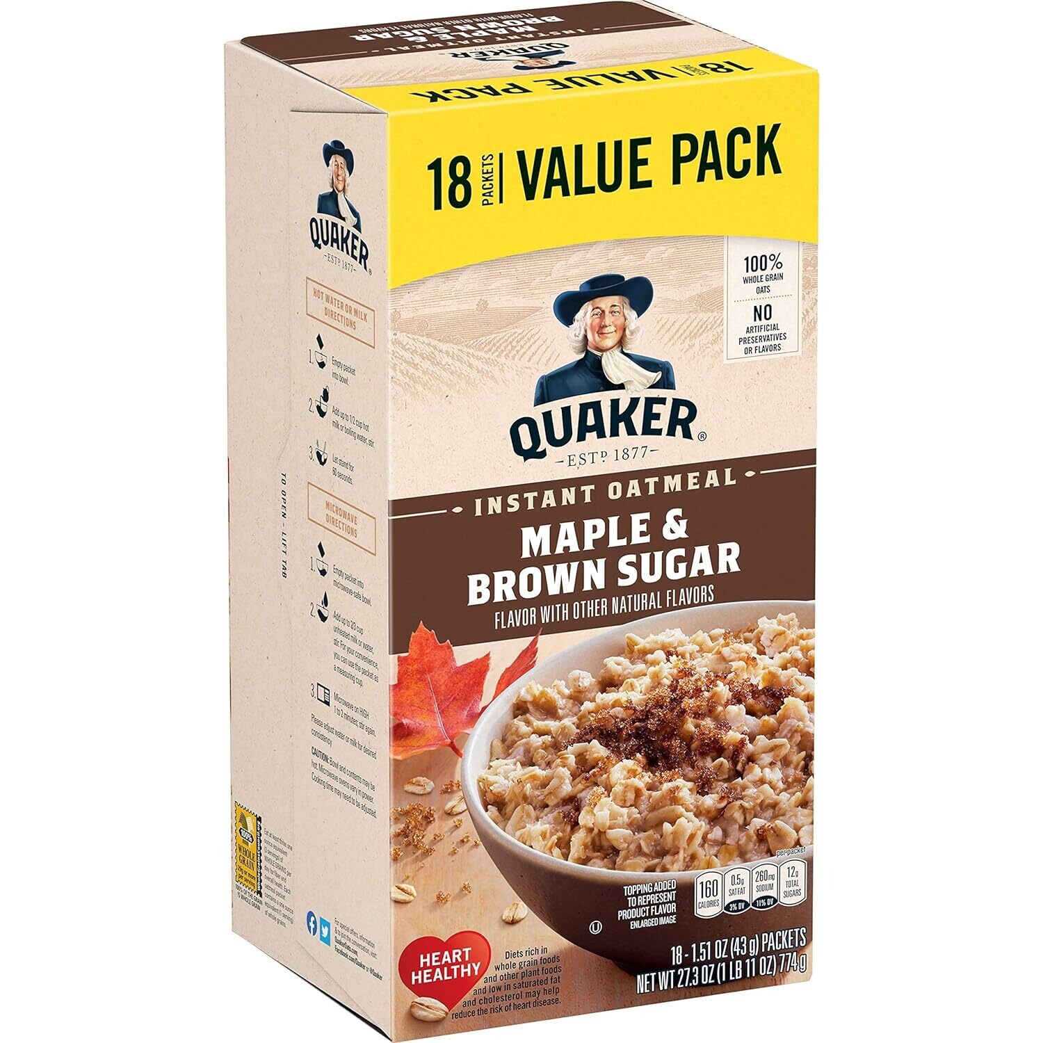 AVENA QUAKER MAPLE &amp; BROWN SUGAR C/18 PZAS 774 GR.