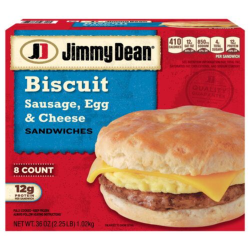 BISCUITS JIMMY DEAN SALCHICHA, HUEVO &amp; QUESO C/4 PZAS 510 GR.