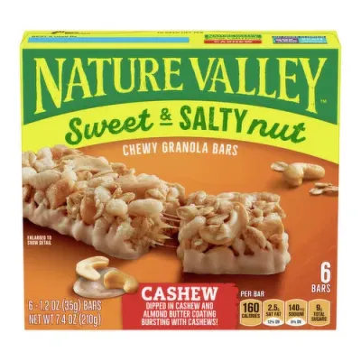 BARRAS NATURE VALLEY SWEET &amp; SALTY NUT CASHEW C/6 PZAS