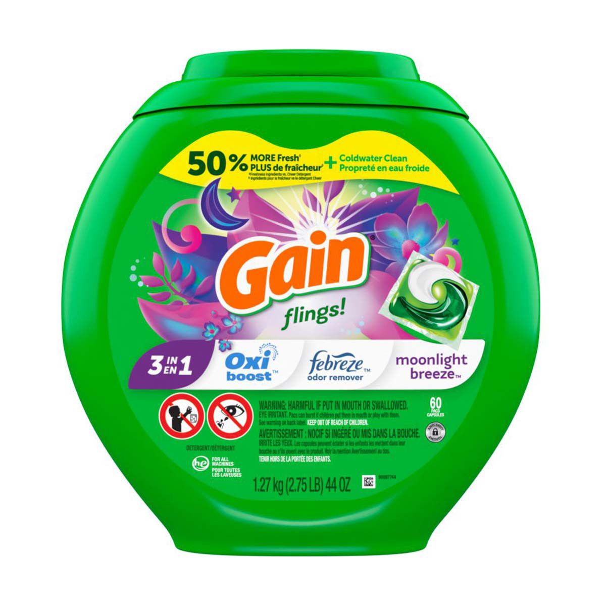 DETERGENTE GAIN FLINGS 3 IN 1 PODS C/60 PZAS