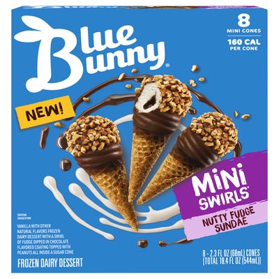 CONOS BLUE BUNNY MINI SWIRLS NUTTY FUDGE SUNDAE C/8 PZAS