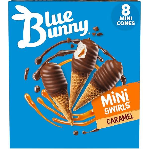 CONOS BLUE BUNNY MINI SWIRLS VAINILLA CARAMEL FUDGE C/8 PZAS