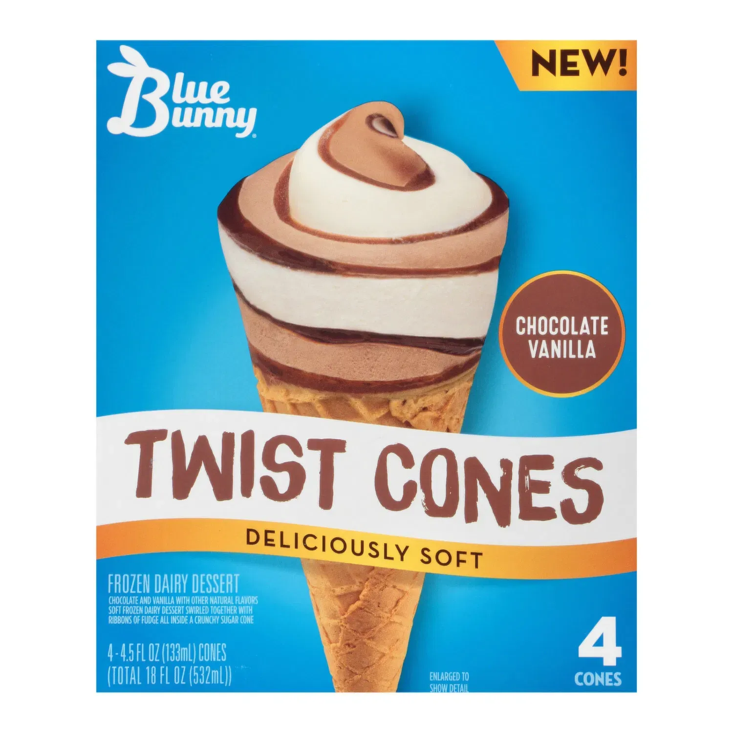CONOS BLUE BUNNY TWIST CHOCOLATE &amp; VAINILLA C/4 PZAS 532 ML.