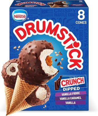CONOS DRUMSTICK NESTLE CRUNCH VANILLA FUDGE VANILLA C/8 PZAS