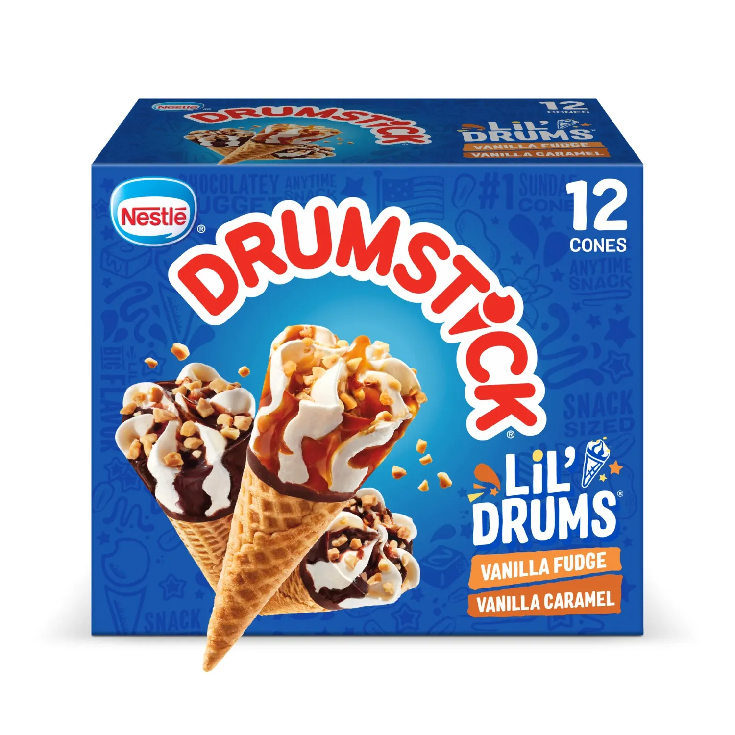 CONOS DRUMSTICK NESTLE VANILLA FUDGE &amp; CARAMEL C/12 PZAS