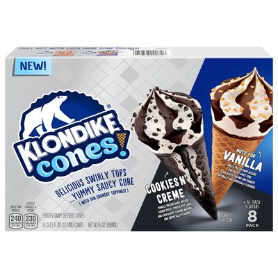 CONOS KLONDIKE COOKIES CREME &amp; VANILLA C/8 PZAS 888 ML.