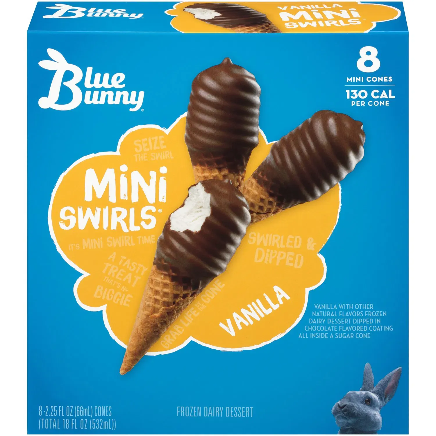 CONOS BLUE BUNNY VAINILLA C/8 PZAS 532 ML.