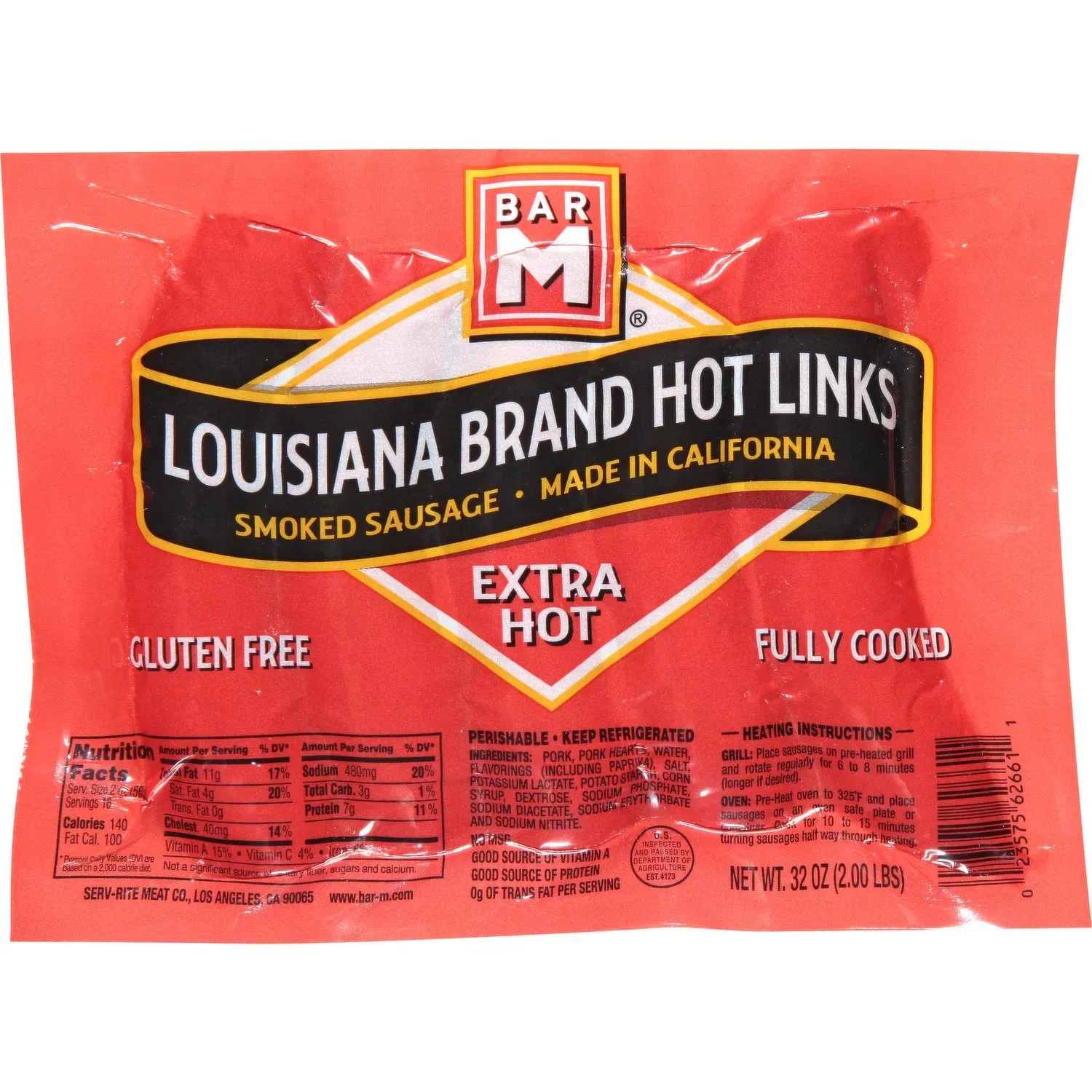 SALCHICHA BAR M LOUSIANA BRAND EXTRA HOT 2 LB.