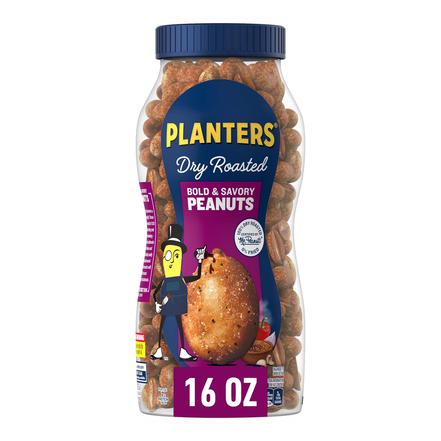 CACAHUATES PLANTERS DRY ROASTED BOLD &amp; SAVORY 453 GR.