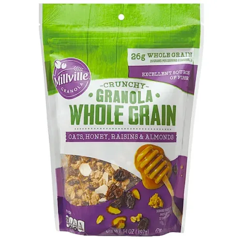 GRANOLA MILLVILLE WHOLE GRAIN RAISIN &amp; ALMOND 397 GR.