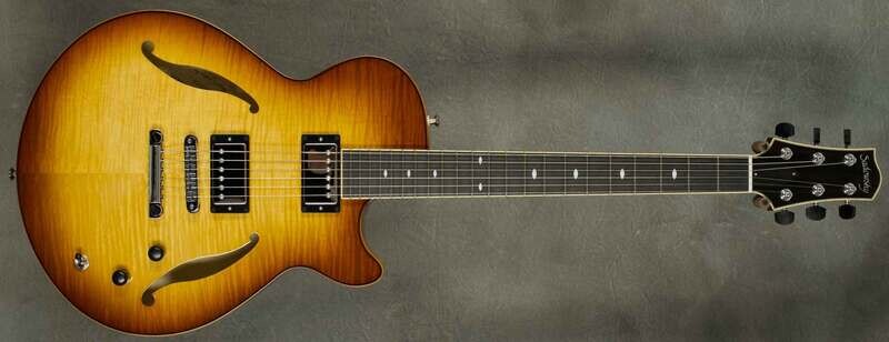 #A2073 Caramel Burst Semi-Hollow Archtop Guitar.
