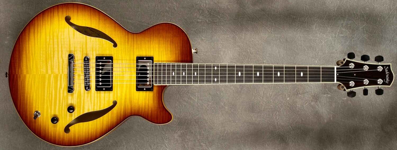 #A2080 Caramel Burst Semi-Hollow Archtop Guitar.