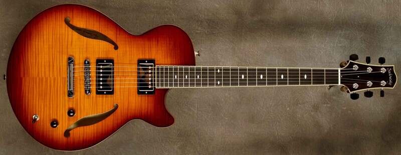 #A2002 Sienna Burst Semi-Hollow Archtop Guitar.