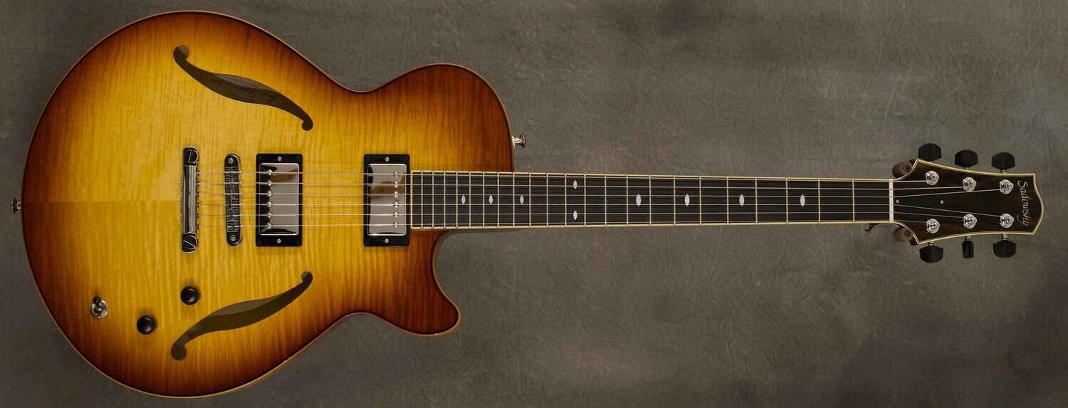 #A2072 Caramel Burst Semi-Hollow Archtop Guitar.