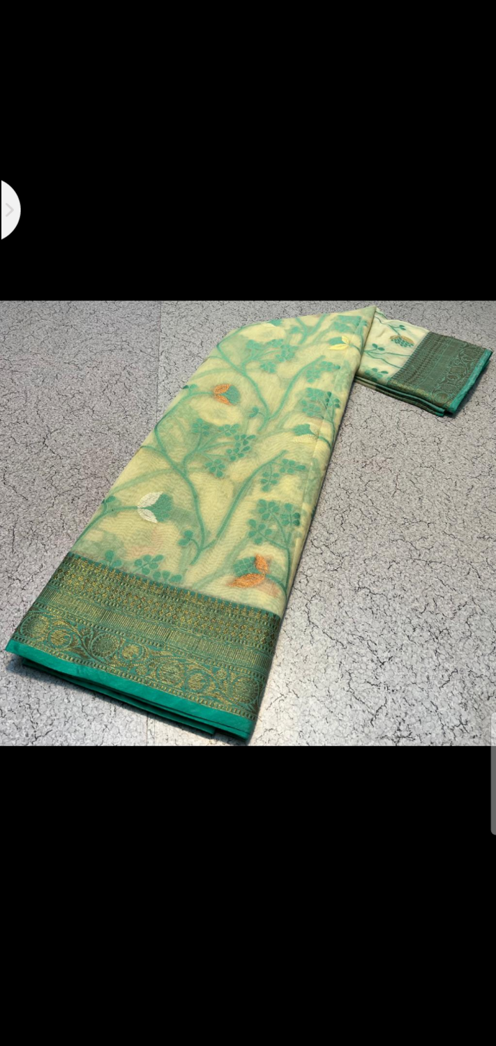 Sample. Cotton silk saree lit green color